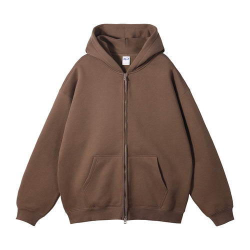 Brown hoodie with a zipper on a white background